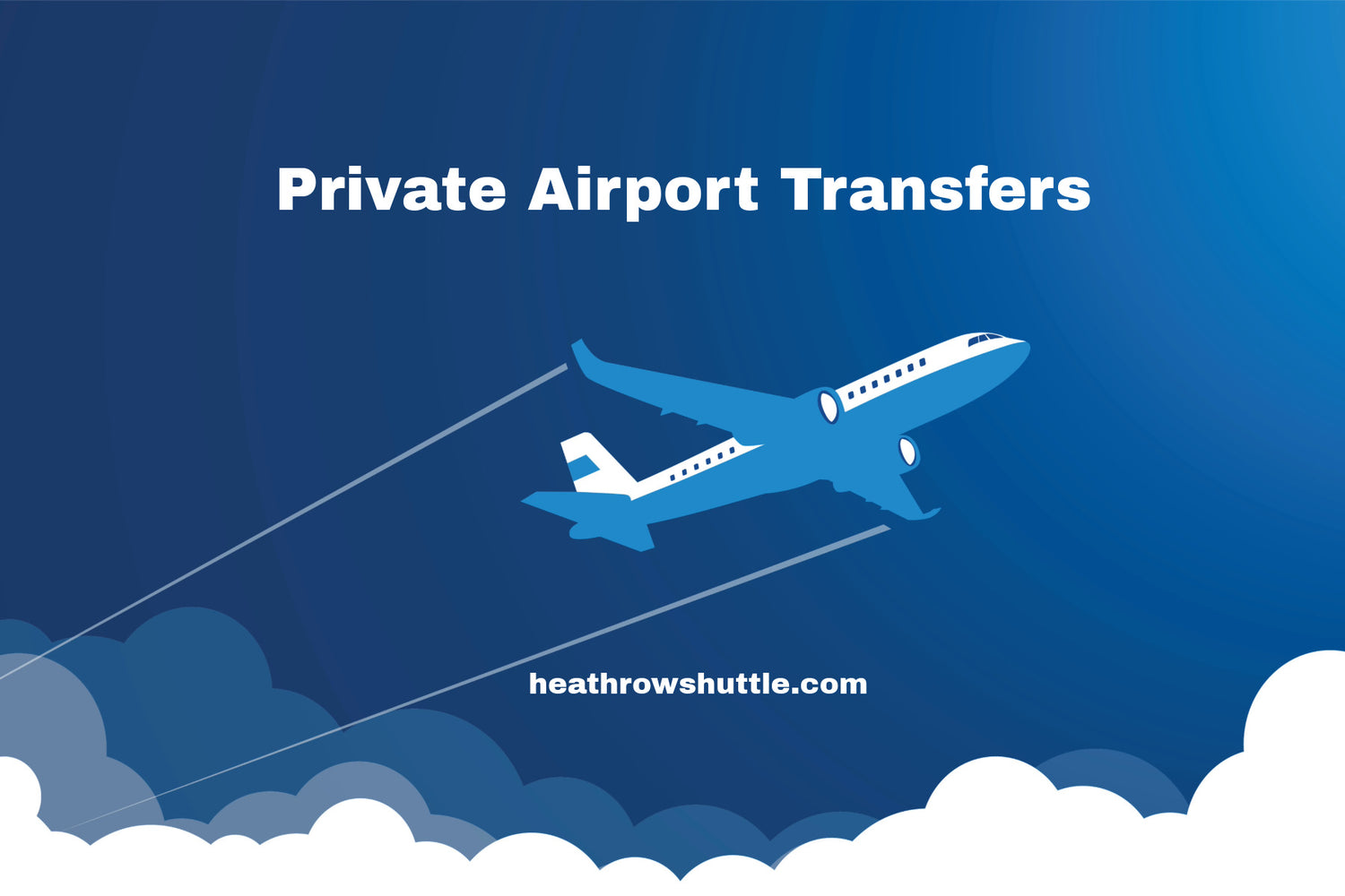 Advertisement for private airport transfers with an airplane flying against a blue sky.